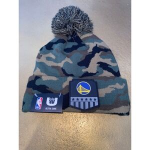 Golden State Warriors NBA Ultra Game Camo‎ Pom Beanie Hat Blue Green - NWT